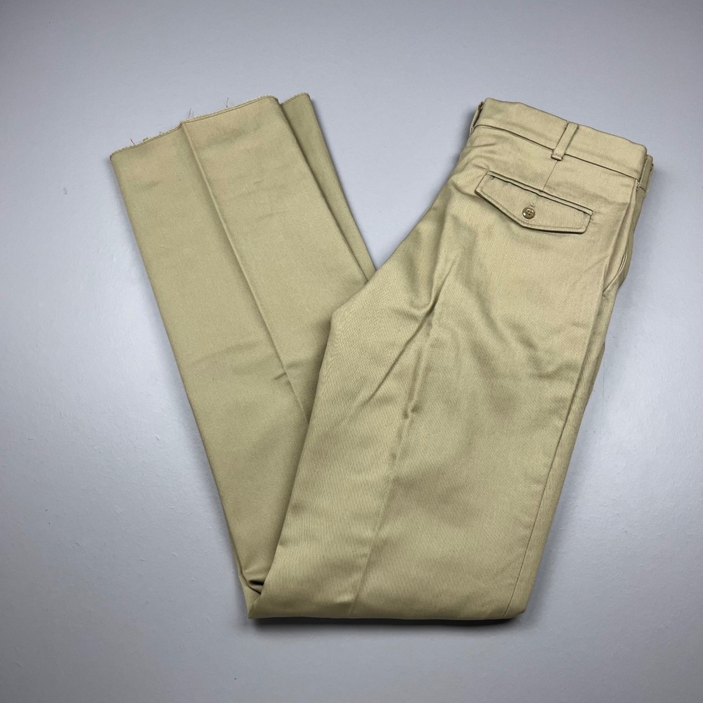 Woolrich Chino Pants Mens 34 Tan Vintage Deadstock USA Made 1077 Raw Hem